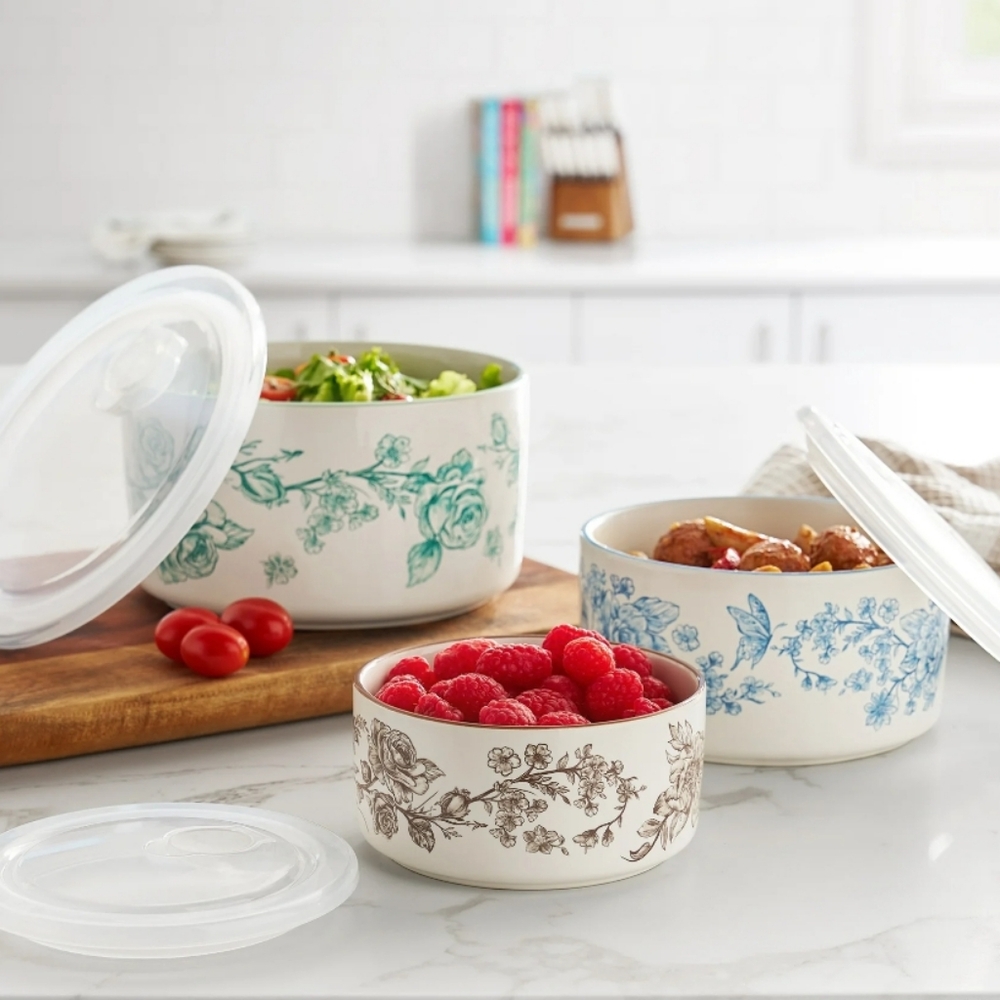 💕So 2025 Pioneer Woman Agatha Nesting Baker Food Storage Set Of Bowls With Lids